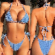 Women′s Triangle Bikini Floral Ruffles Bow Tie up Bikini Set Two Piece High Waist Swimwear