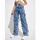 Big Pockets Women Denim Jeans Washed Loose High Waist Jeans Women Straight Fit Jeans for Women