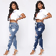 2022 New Blue Ripped Torn Hole Stretch Women Denim Women′ S Jeans