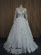 1182 Long Sleeve and V Neckline Heavy Beads Wedding Dress with 75 Inch Train Ball Gown Skirt White