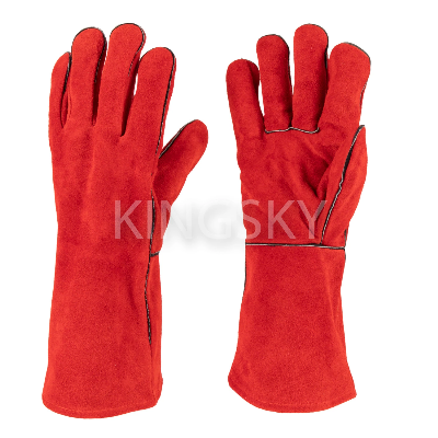 14"/16" Golden/Red Color Cow Split Leather Fully Lined Welder Welding Glove Work Glove with Ce Certificate