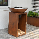 Heavy Duty Barbecue Functional Wood Outdoor Corten Steel Fire Pit Plancha