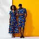  African Style Women V-Neck Collect Waist A-Line Split Longf Dress Couple Clothing