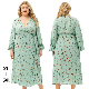  Women′ S Long Sleeve Vintage Wrap Dress Floral Print V-Neck Maxi Plus Size Dresses Manufacturer with Belt