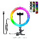 10 Inch RGB LED Video Light 360-Degree Rotating Selfie Ring Light Desktop Live-Stream Photography Fill Lamp with Clamp for Shooting