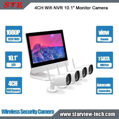 4CH WiFi NVR 10.1" Monitor Network Wireless H. 265 Security IP Camera System CCTV Kits
