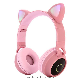  Foldable LED Headset Gaming Headphones Bluetooth 5.0 Young People Kids Headset Support TF Card 3.5mm Plug with Mic - Pink