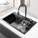 New Black Nanometer Handmade Raindance Sink Anti-Scratch Vegetable Kitchen Sink Above Mounted Waterfall Faucet