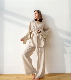 Organic Cotton Lounge Wear Women Sets 2 PCS Sleepwear Long Pants and Robe Top with Belt