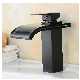  Single Handle Brass Waterfall Matte Black Faucet with Glass Spout
