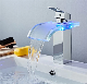  LED Temperature Colors Change Bathroom Deck Mounted Wash Sink Glass Hot and Cold Basin Faucet