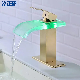 Zb6123 Gold Glass Panel Waterfall Stainless Steel Bathroom Basin Faucet