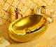  Ceramic Hand Wash Golden Basin New Design Bathroom Sink Single Hole Oval Ceramic Above Counter Top Art Basin