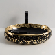 Luxury Lavabo Countertop Oval Bathroom Vessel Sink Black Gold Hand Wash Artistic Ceramic Basin