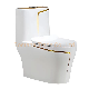 Bathroom Ceramic One Piece Round Wc Toilet with Gold Colored Line Decoration