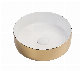  White Gold Electroplating Ceramic Basin Round Shape Porcelain Countertop Bathroom Sink