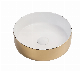 White Gold Electroplating Ceramic Basin Round Shape Porcelain Countertop Bathroom Sink