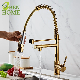  Brass Kitchen Tap Faucet Mixer Gold with Spring and Spring Kitchen Faucet