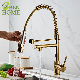 Brass Kitchen Tap Faucet Mixer Gold with Spring and Spring Kitchen Faucet