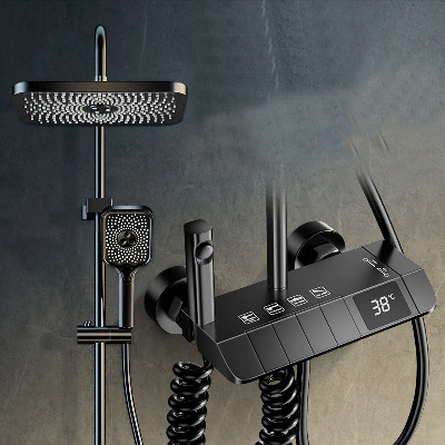 Matte Black China Manufacturer Digital Display Piano Keys Rain Wall Mount 3 Functions Shower Set with 12" Shower Head