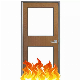  90 Minutes Walnut Veneer Wooden Fireproof Door Metal Frame with Glass Window
