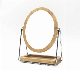 Bamboo Wood Frame Magnifying Hand Decorative Desk Face Make up Mirror