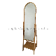  Cheval Mirror with Bamboo Frame Oval Mirror Looking Glass with Storage Shelf
